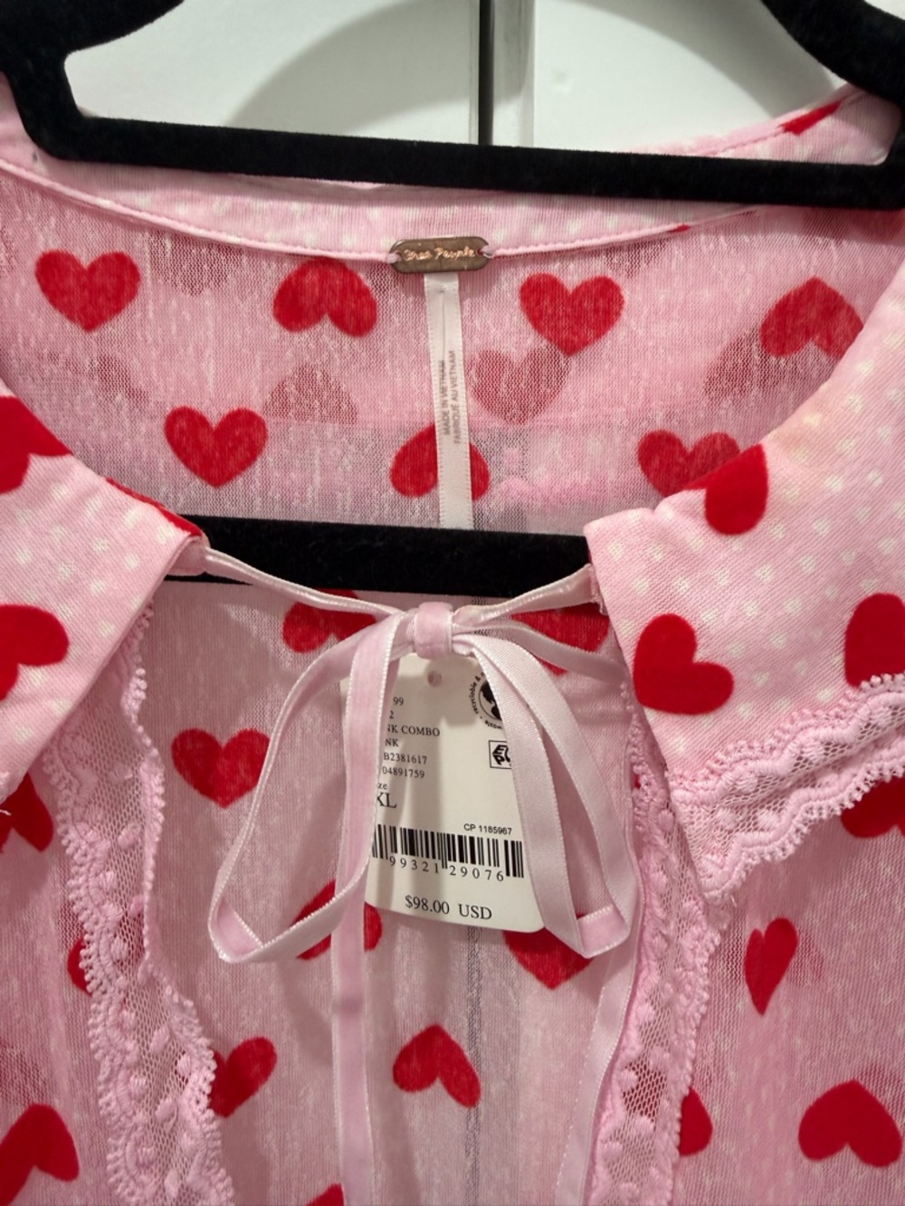 NWT Free People Cordellia Long Sleeve Blouse in Pink/Red Heart - Picture 5 of 5